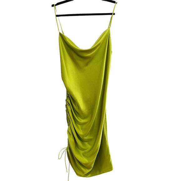 NWT CINQ à SEPT Baddie Silk Ruched Cowl Neck Mini Dress Lime Party Cocktails - 4 - Picture 5 of 8